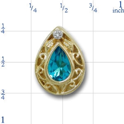 B2159 14K SLIDE-BACK SET BLUE TOPAZ WITH OPEN FILIGREE WORK 